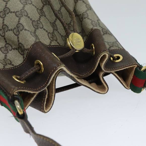 GUCCI GG Supreme Web Sherry Line Shoulder Bag PVC Leather Beige Auth 79176 - Picture 6 of 16